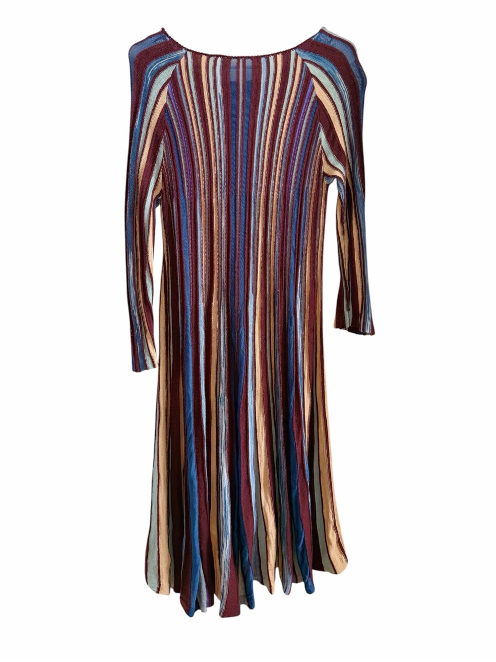 Moth Multistripe Knit Midi Dress - Blue, Burgundy, Tan, Cream